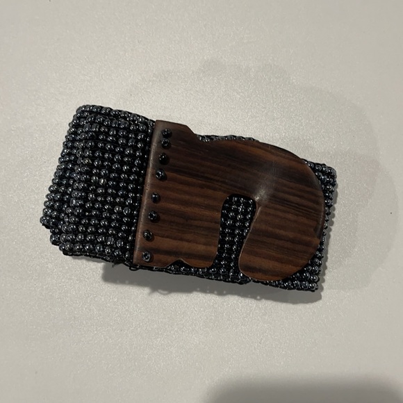 Belt Indonesian beaded wood clasp buckle handmade bohemian boho - Picture 10 of 12